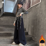 女童秋冬加绒裤子2025年新款休闲格子屁帘卫裤中大童保暖阔腿长裤，童装裤子，祺儿童装
