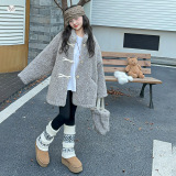 女童加厚外套2025年秋冬新款韩系皮毛一体风衣中大儿童毛毛衣冬装，童装外套，祺儿童装