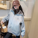 女童加绒外套2025年秋冬新款中大童立领夹克衫休闲保暖卫衣拉链衫，童装外套，祺儿童装