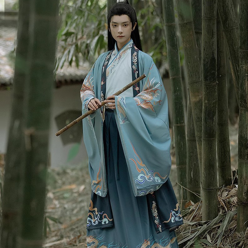 龙古堂男款汉元素汉服春夏秋魏晋古风武侠大袖衫交领齐腰襦裙套装