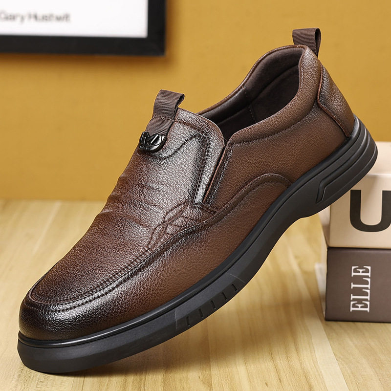 冬款奥伦软皮鞋士商务正装皮鞋时尚透气鞋英伦一脚蹬豆豆鞋男鞋