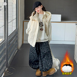 女童秋冬套装2025年新款卡通卫衣棉服马甲豹纹阔腿裤三件套中大童，童装休闲套装，祺儿童装