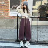 女童2025秋冬新款腰口撞色束脚加绒卫裤女大童户外运动保暖束脚裤，童装裤子，祺儿童装