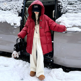 女童2025年冬新款正红中长款加厚棉服女大童户外防风保暖韩版棉衣，童装棉衣，祺儿童装