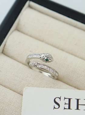 本命年动物时尚精致微镶锆石灵蛇戒指女小众设计开口戒子指环