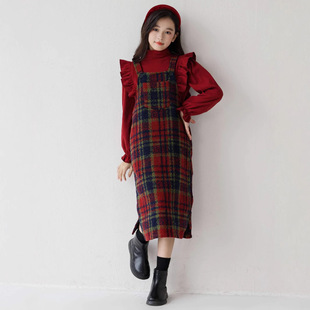 圣诞装 中大童红色新年衣服背带裙两件套装 女童拜年服2025新款 冬季