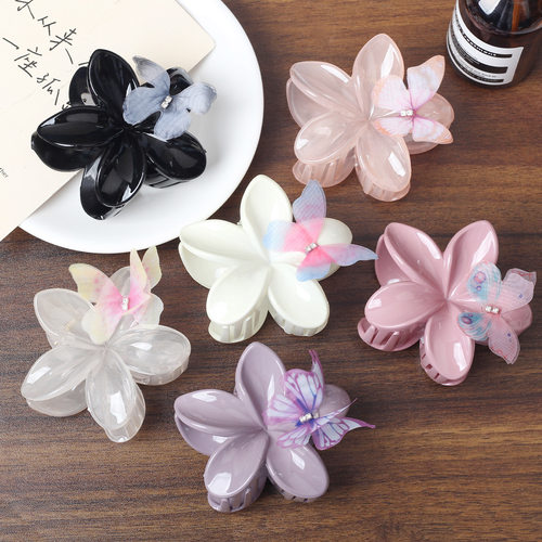 亚马逊热销蝶恋花发夹鸡蛋花抓夹女款花朵鲨鱼夹欧美时尚发饰