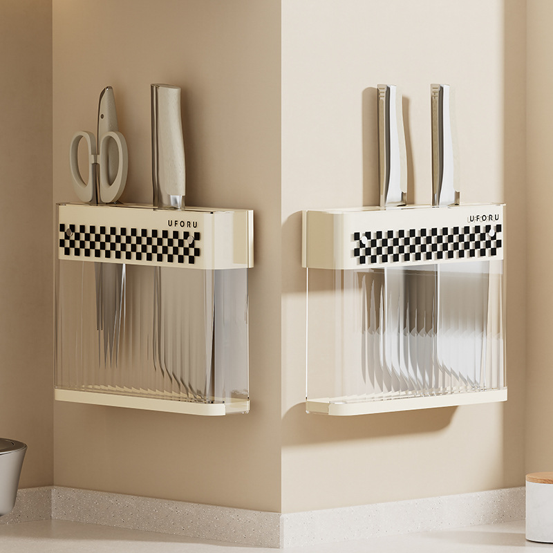 刀具置物架挂墙台面刀具收纳架厨房壁挂式免打孔轻奢塑料沥水刀架怎么看?