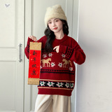 女童加厚毛衣冬季2025新款中大童小马提花针织衫本命年打底衫上衣，童装毛衣，祺儿童装