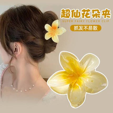 跨境鸡蛋花抓夹大号级感渐变花朵发夹后脑勺盘发马尾鲨鱼夹头饰