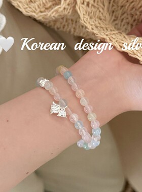 韩版夏日多巴胺设计S925纯银手链女彩色摩根石铃兰花手链银手串潮