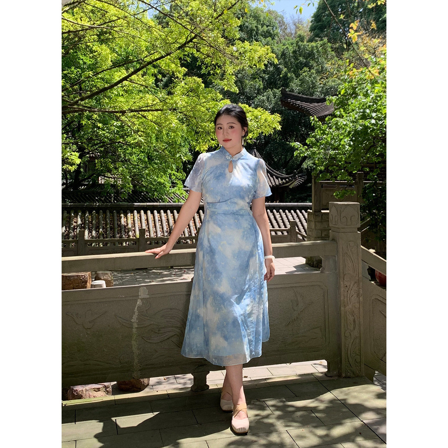 新中式国风立领印花连衣裙旗袍