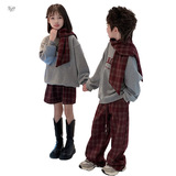 儿童2025年秋冬新款年货套装同色系围巾字母绣花卫衣套装加绒加厚，童装休闲套装，祺儿童装