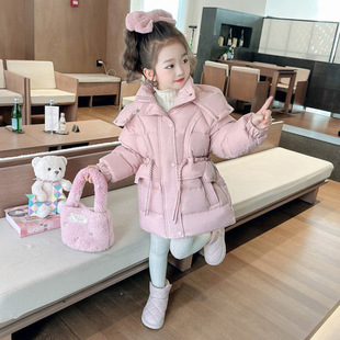女童羽绒服2025新款洋气冬季童装女孩长款外套轻薄连帽儿童冬装潮