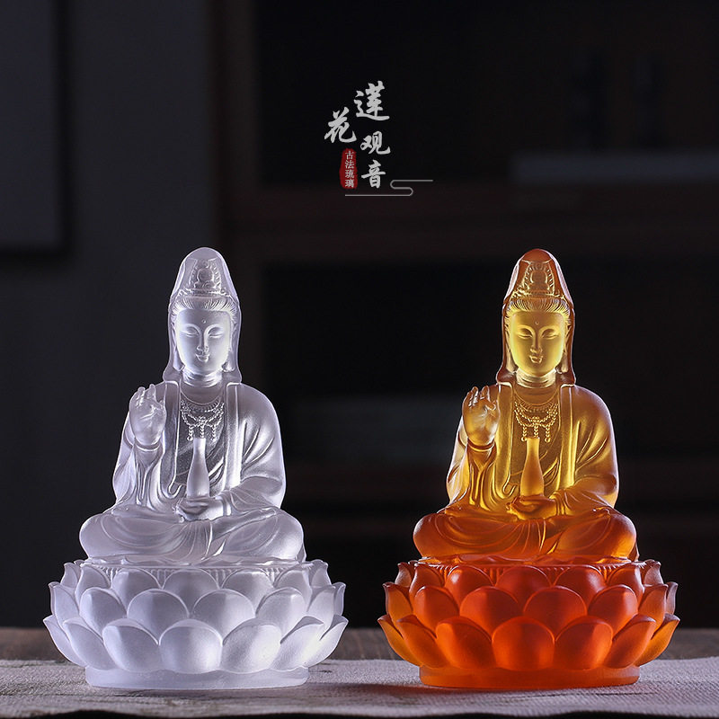 琉璃莲花座观音摆件净观世音菩萨佛像中式家用佛堂供奉桌面摆放