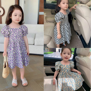 女童宝宝小碎花格子连衣裙2024夏装新款儿童洋气小清新短袖裙子潮