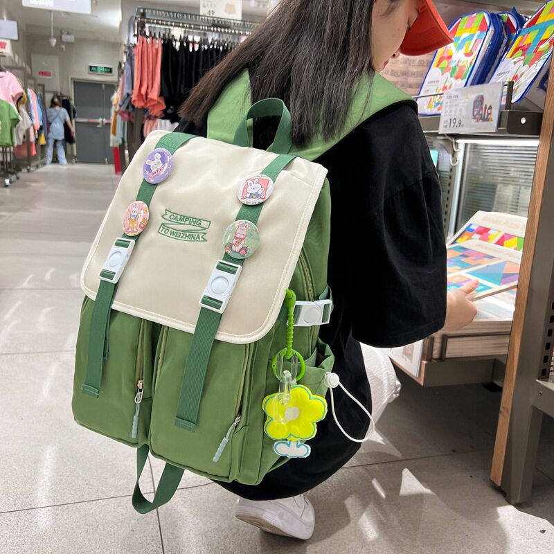 新款港风双肩包女学院风撞色大容双肩背包