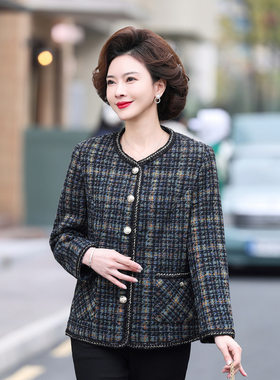 妈妈小香风格子相拼外套夹克