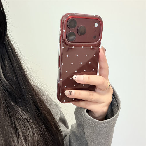 ins气质深樱桃红波点适用苹果18ProMax手机壳17Pro韩系16双层15女