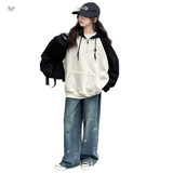 女孩卫衣秋冬2025新款洋气拼色连帽帽衫半拉链领女孩中大童运动装，童装休闲套装，祺儿童装