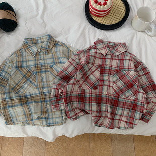 磨毛~男童格子衬衫纯棉儿童衬衣外套春秋款宝宝春装中童男孩上衣