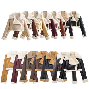 Jackets Winter Zip Faux Coat Leather Fur Moto Women Sherpa