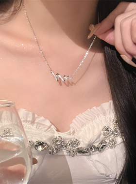 水波纹线项链女锆石项链女轻奢小众级设计感锁骨链日韩个性饰品