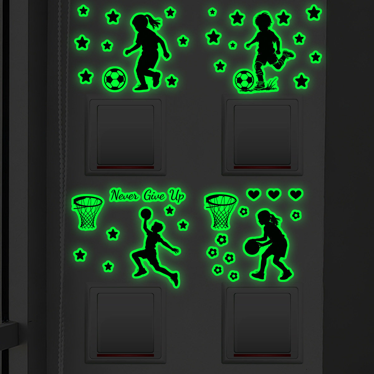 新款踢孩足球夜光墙贴背面自粘家居装饰女篮球荧光开关贴墙贴画,家居饰品,软装墙贴,淘宝优惠券,粉丝福利购,淘宝优惠卷