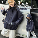 女童加厚牛仔外套秋冬2025年新款格子拼接连帽夹克衫冬款外出上衣，童装外套，祺儿童装