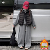 女童加绒运动套装2025秋冬夹棉排骨马甲休闲三件套中大童洋气冬装，童装休闲套装，祺儿童装