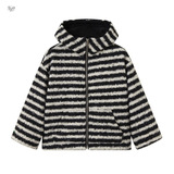 女童加绒外套秋冬2025新款韩版女毛毛衣洋气条纹连帽冬装上衣，童装棉衣，祺儿童装