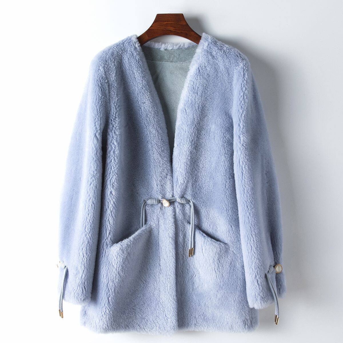 纯羊毛软黄金~颗粒绒羊剪绒中国风盘扣女士外套100羊毛大衣冬季新