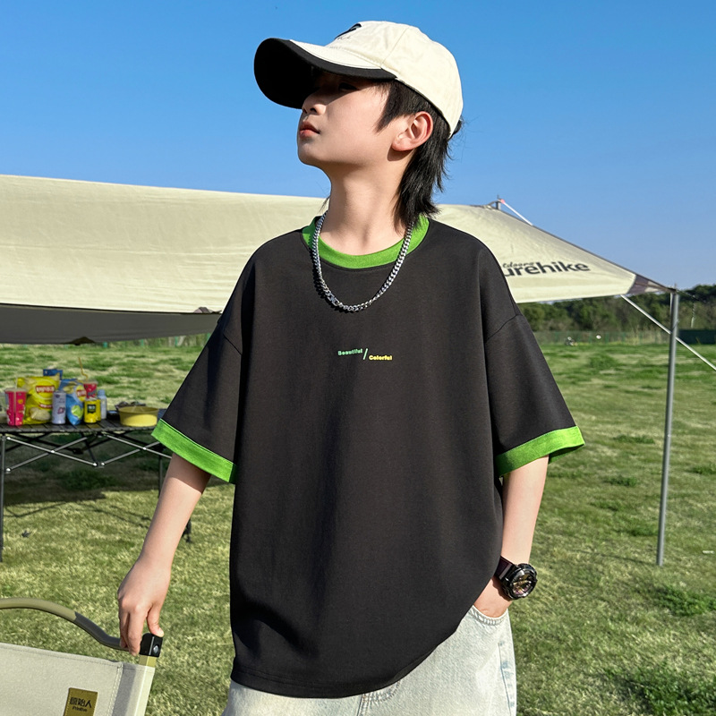 童韩版短袖T恤夏季2025新款儿童夏装潮牌炸街孩双面半袖t衣服，童装T恤，祺妙童装