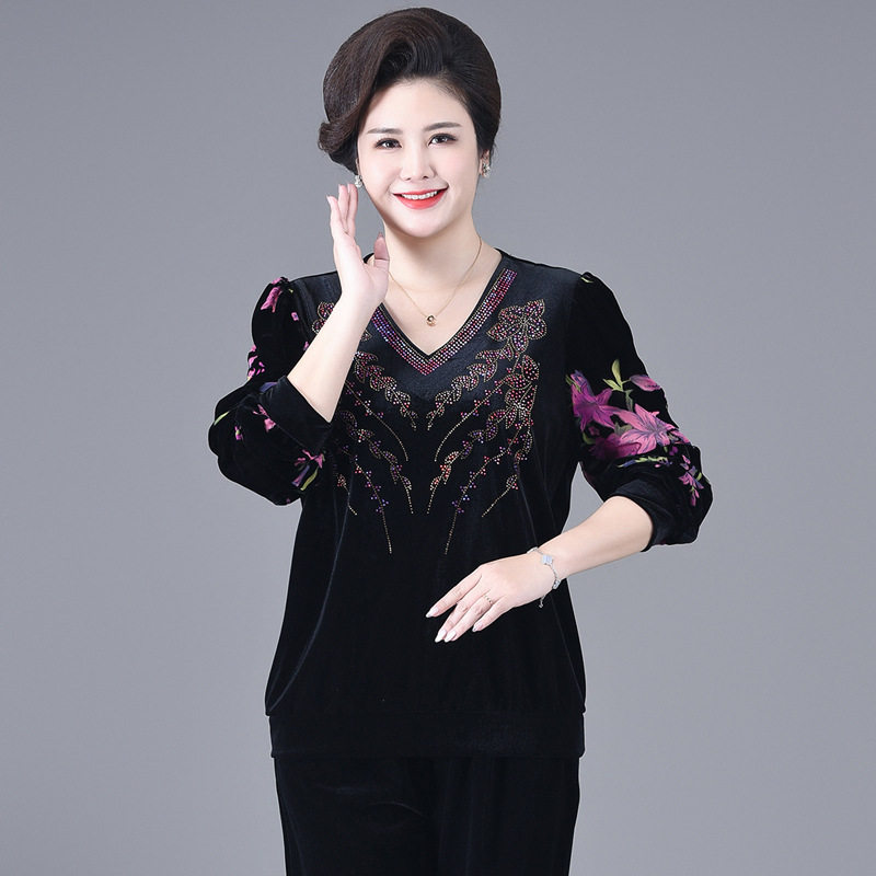 大码200斤妈妈宽松金丝绒打底衫