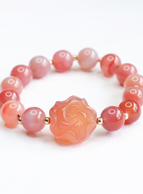 天然盐源玛瑙圆珠手串花花手链珠