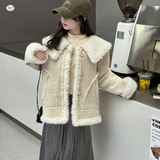 女童2025年冬季新款风皮毛一体外套女大童户外加绒保暖洋气上衣，童装外套，祺儿童装