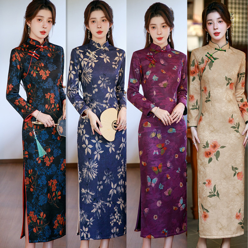 2025年旗袍秋冬季新款气质复古修身端改良版女长袖日常加绒加厚