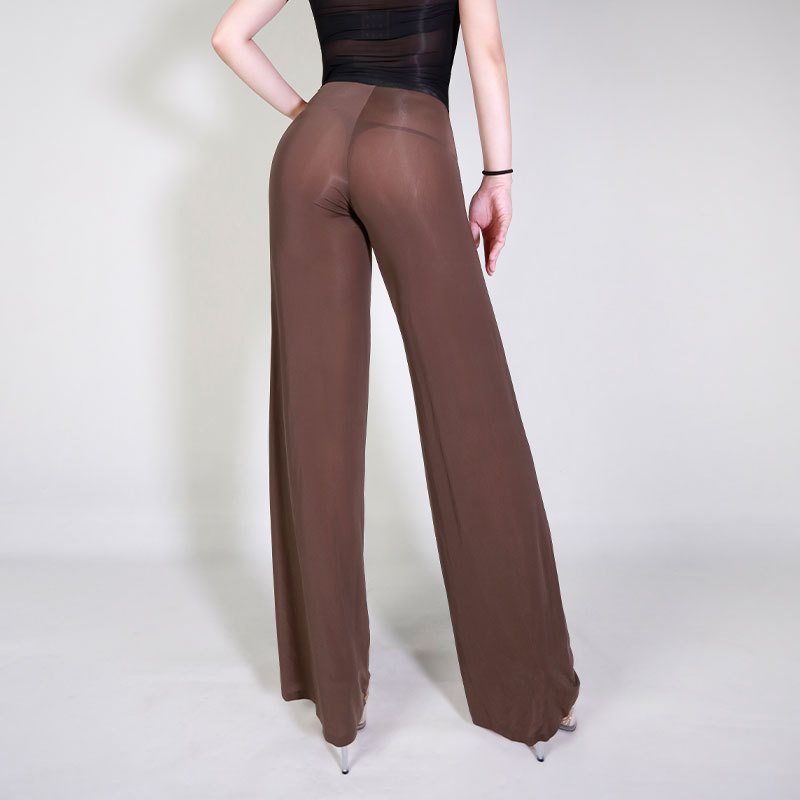 女款冰丝瑜伽裤透视阔腿裤垂坠感家居裤弹亲肤轻薄腰舞蹈