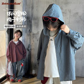新款 外套2026春季 儿童格子连帽衣服大童春秋休闲上衣 童衬衫 童装