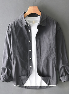 春季新款简约百搭男士长袖衬衫时尚休闲宽松潮流穿搭工装衬衣T718