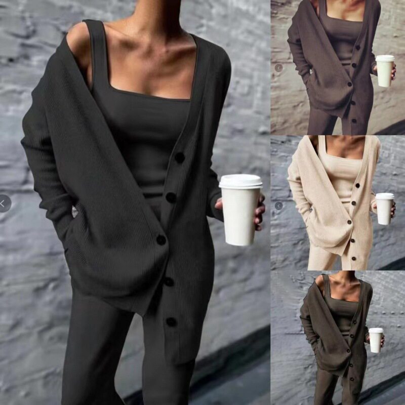 women's 3 pieces suit tank coat trousers 女款针织背心三件套