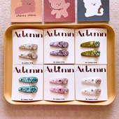 韩系儿童发夹可爱丝绒带钻BB夹女童亲子淑女秋冬刘海夹侧边夹对装