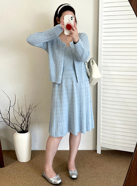 大码女装开衫内搭连衣裙套装25秋款胖mm气质针织两件套23363乃粒