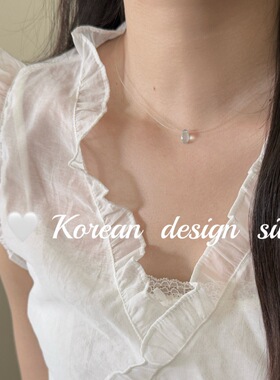 S925纯银韩版气质人鱼之泪水滴海蓝鱼线项链简约ins设计锁骨链