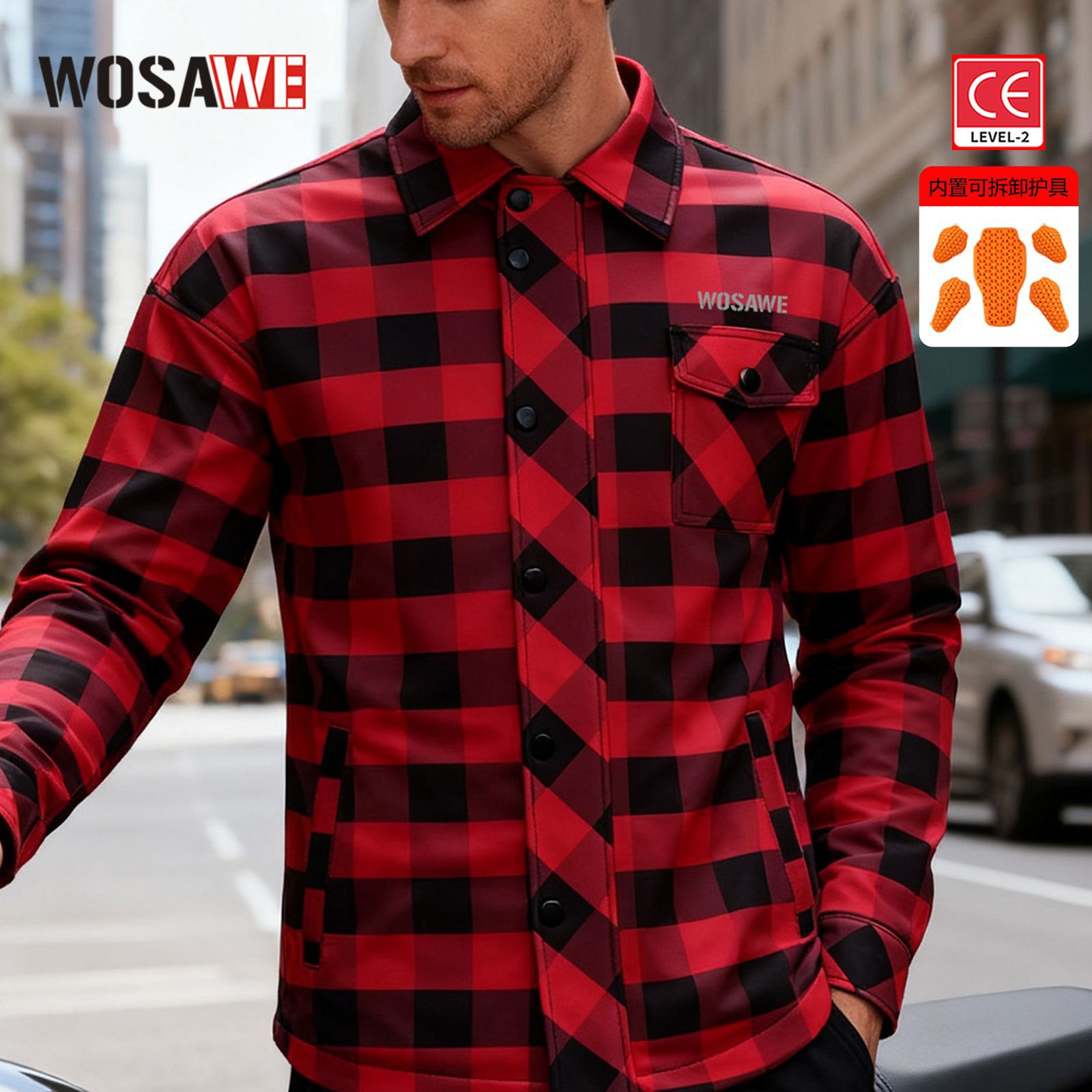 沃萨维秋冬加绒复古格纹外套飞行员夹克摩托机车风格休闲骑行上衣