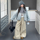 女童棉服外套2025年冬季新款中大童珩线格子棉衣加绒阔腿裤两件套，童装外套，祺儿童装