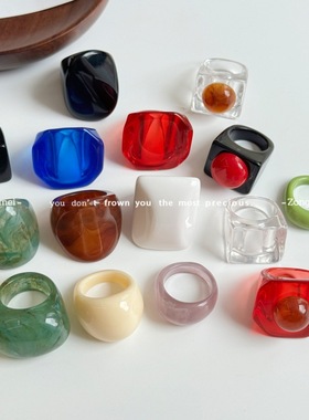 树脂个性不规则彩色树脂宽版戒指扳指女小众独特时尚百搭指环戒子