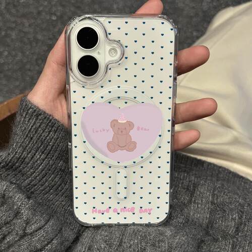 蓝色爱心小熊透明磁吸苹果iPhone
