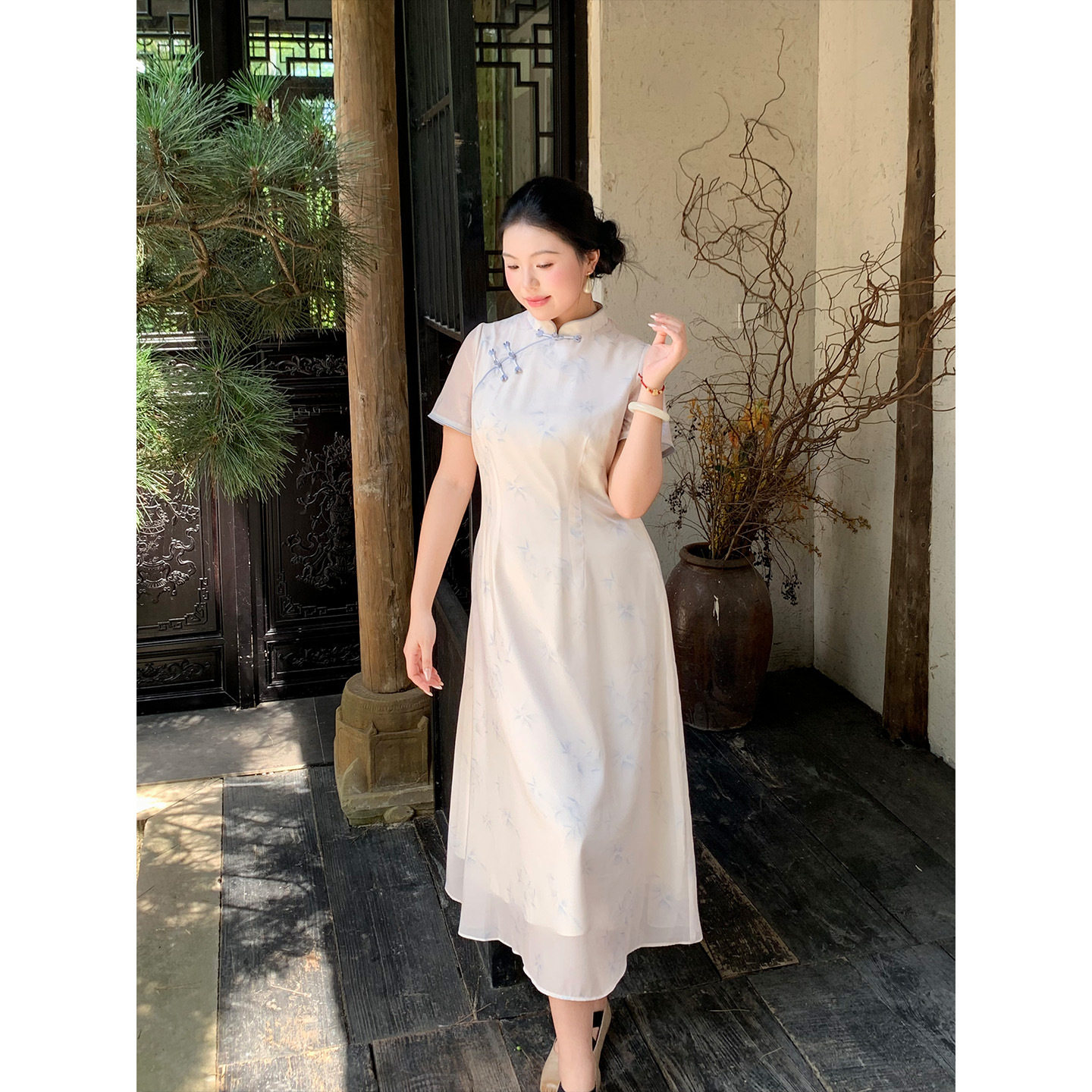 中式国风改良印花裙温柔淑女旗袍
