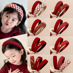 儿童新年发饰女童红色新年发饰安可拉红宽边发箍头箍不勒头发卡
